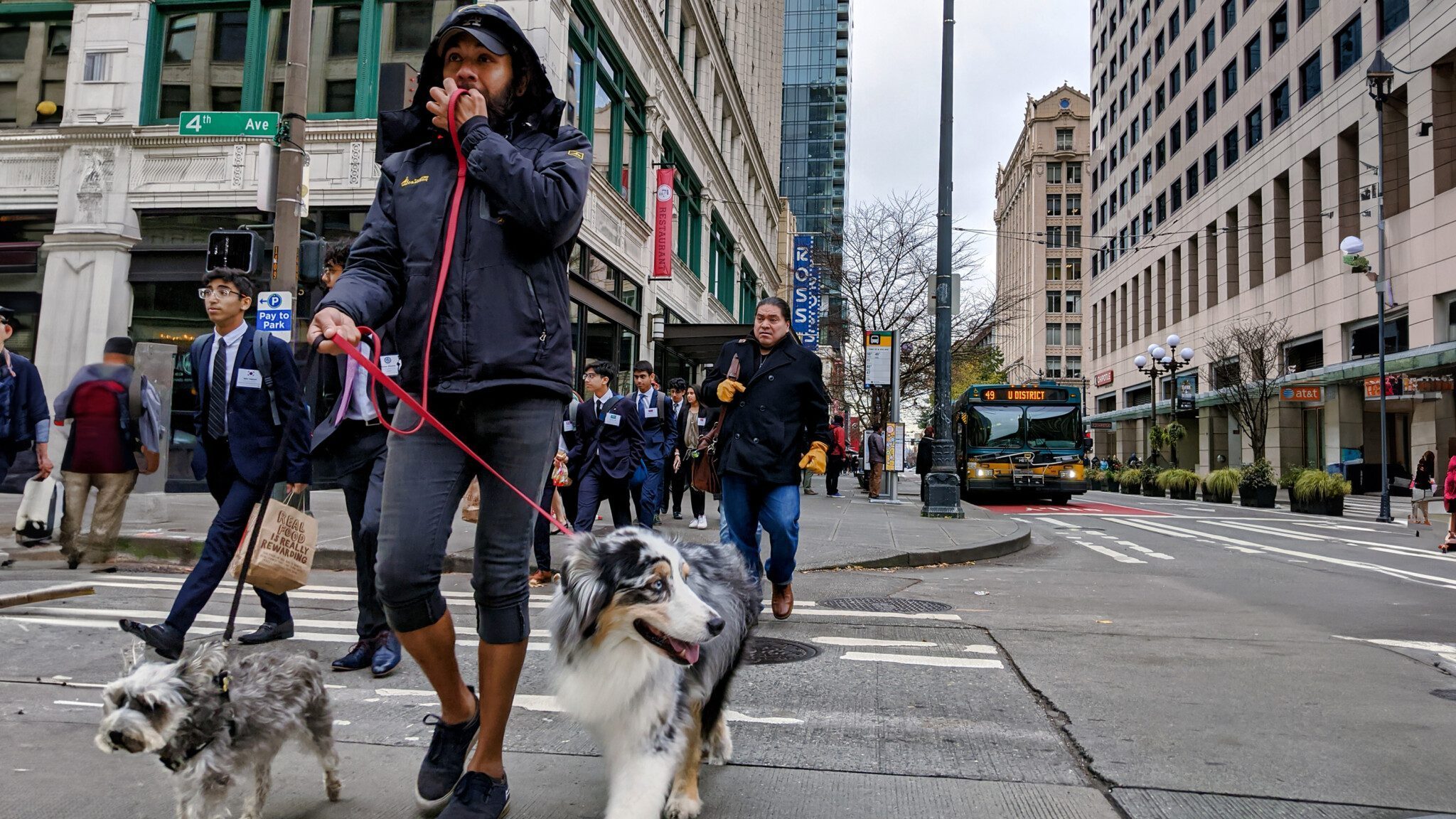 A busy intersection in downtown Seattle